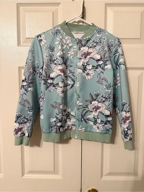 SHEIN Floral Bomber Jacket in Mint